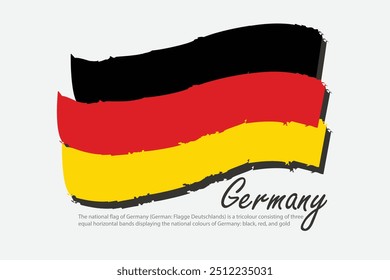 Deutschland Flagge Vektorgrafik mit Pinselstrichen zum Feiern des Deutschen Unabhängigkeitstages. Emblem der deutschen Nationalflagge, Abzeichen. Symbol für schwenkbares Flag.