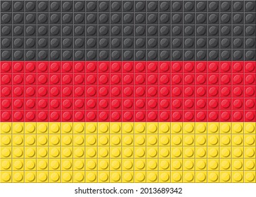 Germany flag vector pattern from black, red and yellow small fun block brick , Building bricks toy for square wallpaper, wall, backdrop, background. vector illustration