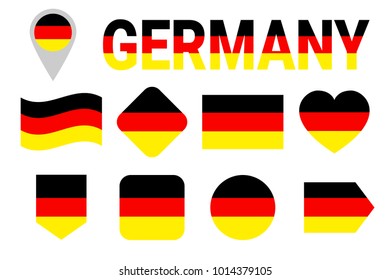 Germany flag vector set. Collection of German national flags. Flat isolated icons, traditional colors. Illustration. Web, sports pages, travel, school, geographic, cartographic design elements