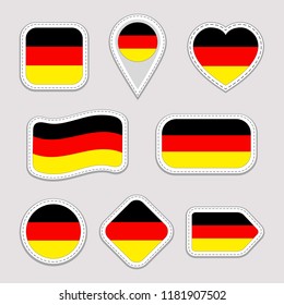 Germany flag vector set. German flags stickers collection. Isolated geometric icons. National symbols badges. Web, sport page, patriotic, travel, school, design elements Different shapes