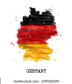 Germany flag watercolor painting design . Country map shape . Sports team and german unity day concept ( 3 October ) . Vector .