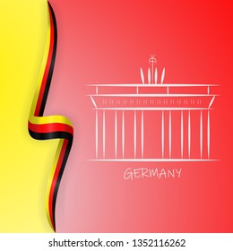 Germany flag wave and Brandenburg Gate, Brandenburger Tor. Vector illustration