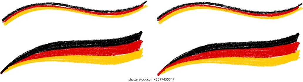 Germany Flag Wave Ribbon Stripes Crayon Chalk Drawing Vector Set
