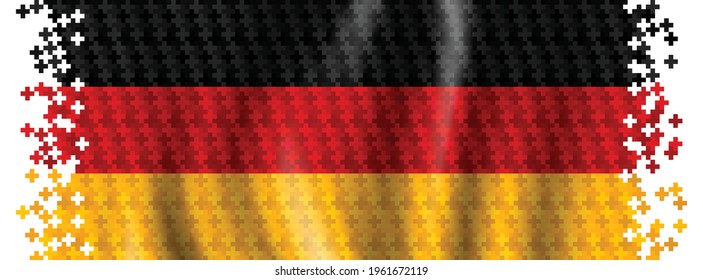 
Bandera de Alemania ondeando con signo más y positivo, ilustración vectorial, fondo abstracto, pancarta o plantilla de cubierta