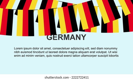 Germany flags hanging on a rope, celebration and greeting concept, many Germany flags with text space, banner and poster idea, decoration material, independence day