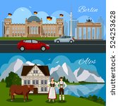 Germany flat composition with government building monument cars Brandenburg gate and picturesque beautiful landscape vector illustration