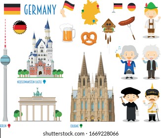 Concepto de viajes y turismo de la marca Flat Icon Set de Alemania. Ilustración del vector