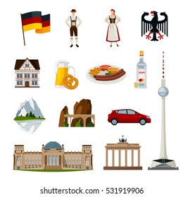 Germany flat icons collection with traditional elements symbols and main sights of country isolated vector illustration