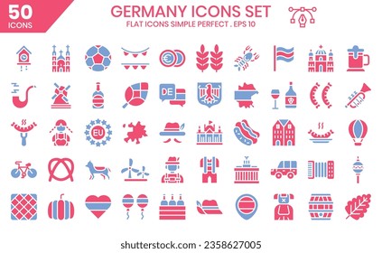 Germany (flat two color) icons set. The element collections can be used in social media posts, web design, app design, and more.
