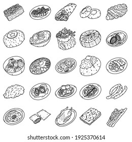 Germany Food Famous Hand Drawn Icon Set Vector.