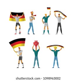 Germany football fans. Cheerful soccer supporters crowd. vector illustration.