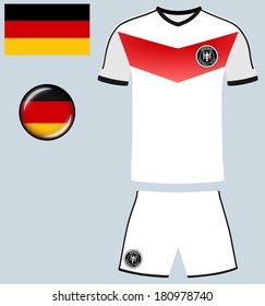 Germany Football Jersey. Abstract vector graphic image of the German football kit along with the German flag and icon.