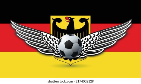 Germany football team with flag background vector design. Soccer championship concept with wings illustration template. 