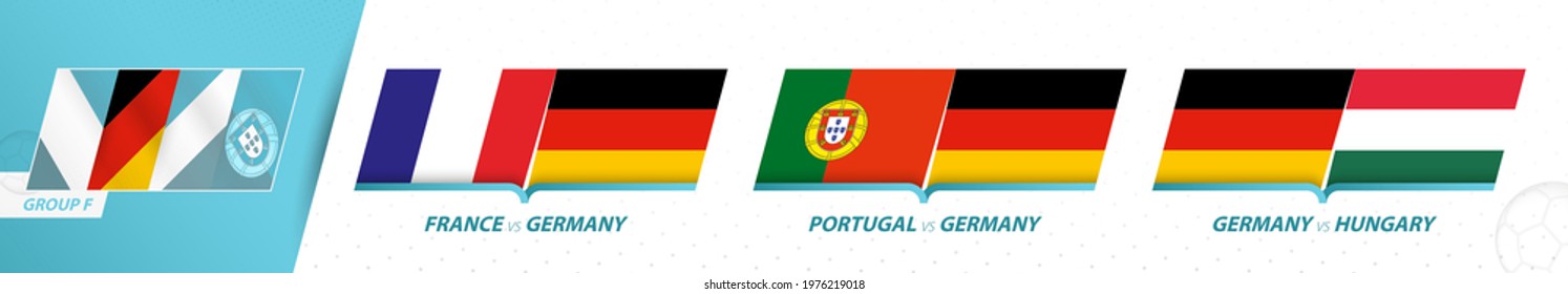 Germany football team games in group A of football European tournament 2020-21. Sport vector icon set.