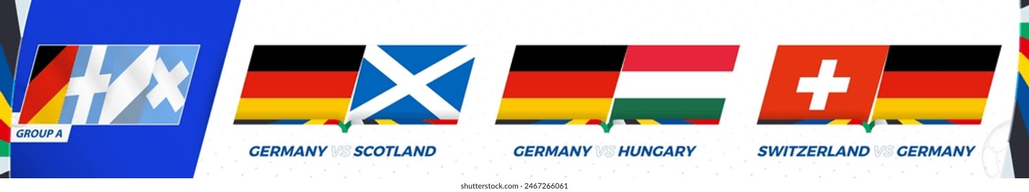 Germany football team games in group A of International football tournament. Sport vector icon set.