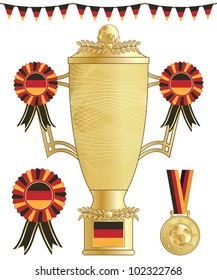 germany football trophy, medal and rosette, isolated on white