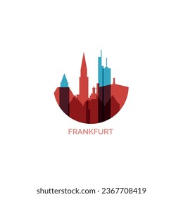 Germany Frankfurt cityscape skyline capital city panorama vector flat modern logo icon. Central Europe region emblem idea with landmarks and building silhouettes