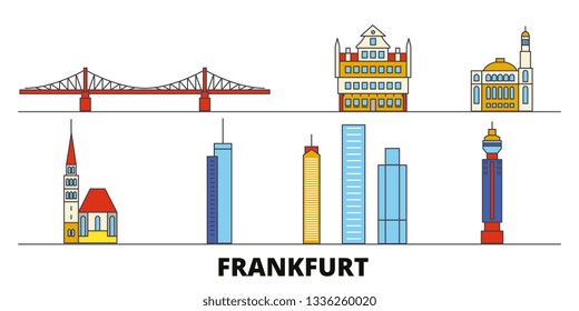 Germany, Frankfurt flat landmarks vector illustration. Germany, Frankfurt line city with famous travel sights, skyline, design. 
