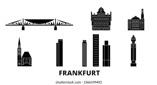 Germany, Frankfurt flat travel skyline set. Germany, Frankfurt black city vector illustration, symbol, travel sights, landmarks.