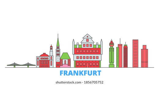 Deutschland, Frankfurt line cityscape, flacher Vektor. Sehenswürdigkeiten der Stadt, Kulturerbe, Linienweltsymbole