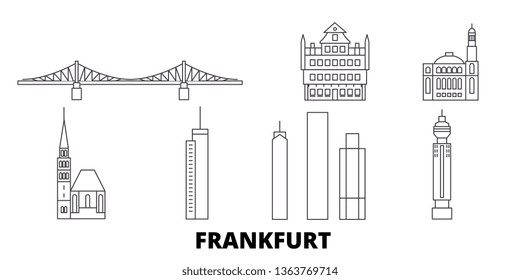 Germany, Frankfurt line travel skyline set. Germany, Frankfurt outline city vector illustration, symbol, travel sights, landmarks.