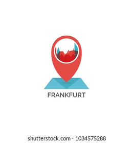 Germany Frankfurt map city pin point geolocation modern skyline shape pointer vector flat logo icon illustration