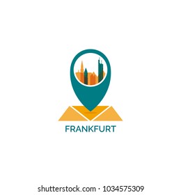 Germany Frankfurt map city pin point geolocation modern skyline shape pointer vector flat logo icon illustration