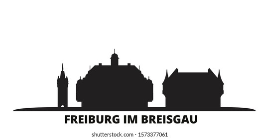 Germany, Freiburg Im Breisgau city skyline isolated vector illustration. Germany, Freiburg Im Breisgau travel black cityscape