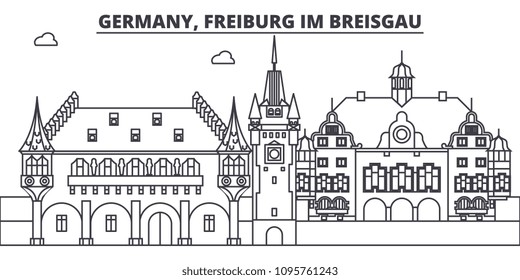 Germany, Freiburg Im Breisgau line skyline vector illustration. Germany, Freiburg Im Breisgau linear cityscape with famous landmarks, city sights, vector landscape. 