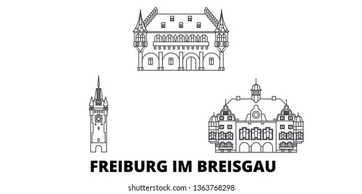 Germany, Freiburg Im Breisgau line travel skyline set. Germany, Freiburg Im Breisgau outline city vector illustration, symbol, travel sights, landmarks.