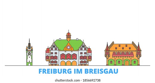 Germany, Freiburg Im Breisgau line cityscape, flat vector. Travel city landmark, oultine illustration, line world icons