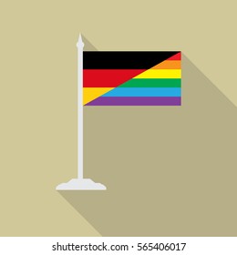  Germany gay pride flag  with flagpole flat icon with long shadowt. LGBT community flag.