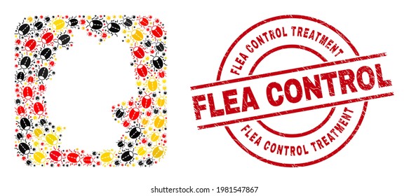 Germany geographic map mosaic in Germany flag official colors - red, yellow, black, and grunge Flea Control Treatment red round stamp print. Flea Control Treatment seal uses vector lines and arcs.