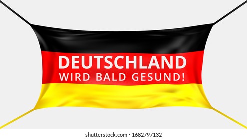 Germany get well soon. Text in German language. Protective mask from Covid-19 in form of German flag. Concept of batle for life Germany. Support german people. Prayer for Germans. Vector illustration