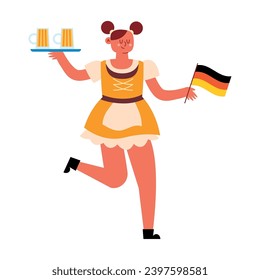 germany girl with dirndl and beers vector isolated