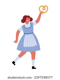 germany girl with dirndl and pretzel vector isolated