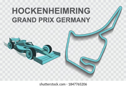 Germany grand prix race track for Formula 1 or F1. Detailed racetrack or national circuit for motorsport and formula1 qualification. Vector illustration.