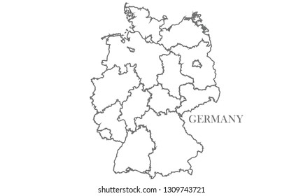 Germany Gray Line Map Stock Vector (Royalty Free) 1309743721