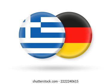 Alemania y Grecia encienden banderas. Icono 3d. Símbolos griegos y alemanes redondos. Ilustración vectorial.