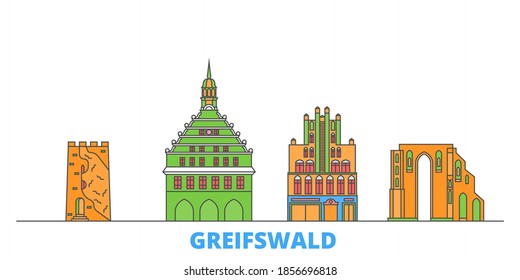 Alemania, Greifswald line cityscape, vector plano. Punto de referencia de la ciudad de viajes, ilustración de oultine, íconos del mundo de la línea