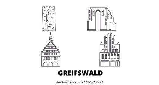 Germany, Greifswald line travel skyline set. Germany, Greifswald outline city vector illustration, symbol, travel sights, landmarks.