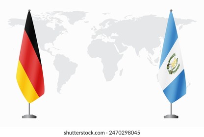 Germany and Guatemala flags for official meeting against background of world map.