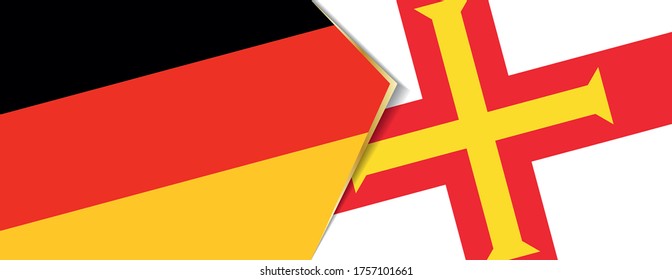 Deutschland und Guernsey Flaggen, zwei Vektorfahnen Symbol für Beziehung oder Konfrontation.