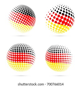 Germany halftone flag set patriotic vector design. 3D halftone sphere in national flag colors isolated on white background.