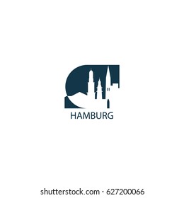 Germany Hamburg city cool landscape skyline panorama vector logo negative icon