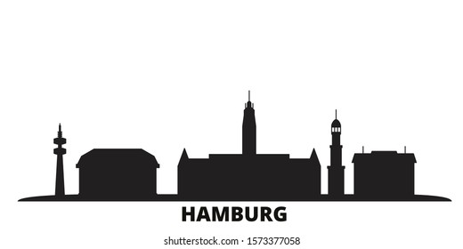 Germany, Hamburg city skyline isolated vector illustration. Germany, Hamburg travel black cityscape