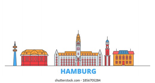 Germany, Hamburg line cityscape, flat vector. Travel city landmark, oultine illustration, line world icons