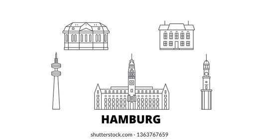 Germany, Hamburg line travel skyline set. Germany, Hamburg outline city vector illustration, symbol, travel sights, landmarks.