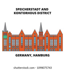 Germany, Hamburg, Speicherstadt District line icon concept. Germany, Hamburg, Speicherstadt District flat vector sign, symbol, illustration.