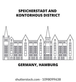 Germany, Hamburg, Speicherstadt District line icon concept. Germany, Hamburg, Speicherstadt District linear vector sign, symbol, illustration.